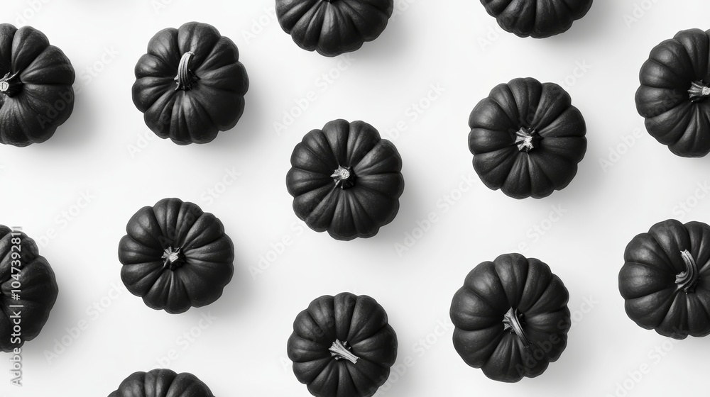 Pattern of black pumpkins arranged on white background Pattern of black pumpkins arranged on white background