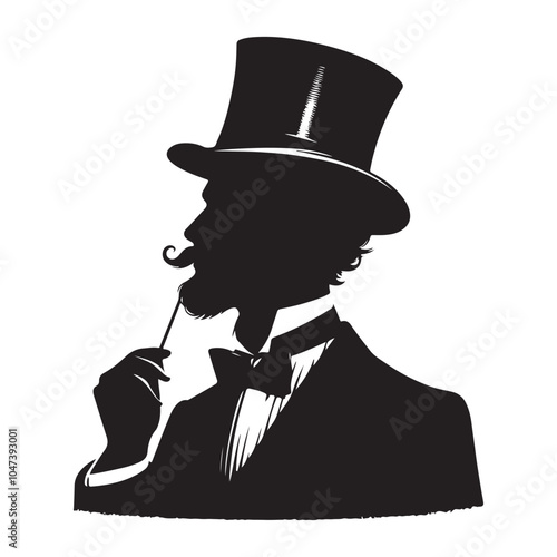 Gentleman in Top Hat (19th Century) silhouette  vector black color white background 