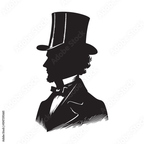 Gentleman in Top Hat (19th Century) silhouette  vector black color white background 