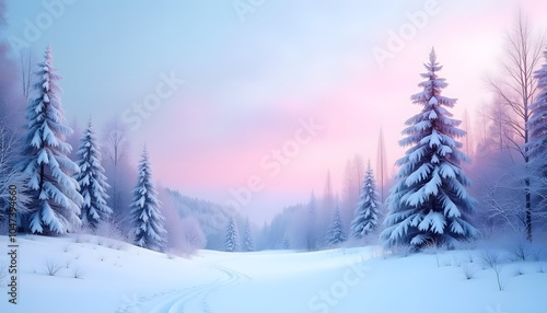 Wallpaper Mural Sunrise over snowy hills with vibrant colors and soft clouds in a winter landscape copy space
 Torontodigital.ca