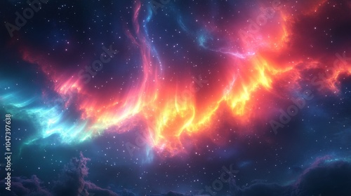 Abstract radiant aurora with vibrant colors. Featuring flowing lights and cosmic effects. Emphasizing natural beauty and celestial energy. Ideal for nature and cosmic-themed designs.