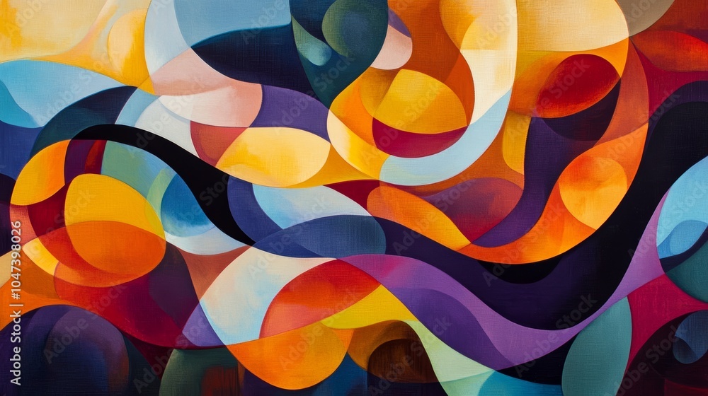 Obraz premium Colorful abstract painting with intertwined shapes and lines
