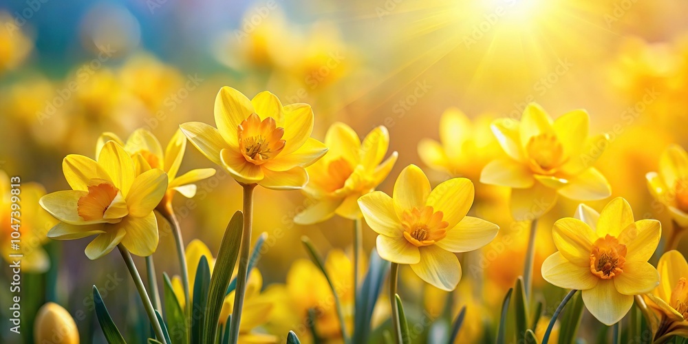 Yellow spring flowers blooming in natural background with selective focus Yellow spring flowers blooming in natural background with selective focus