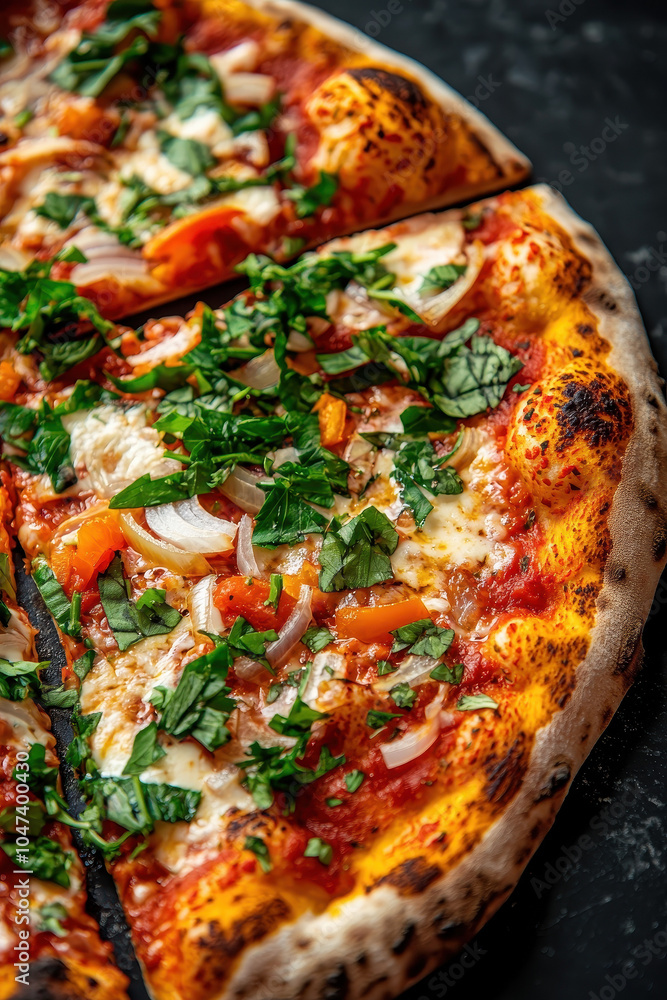 Delicious Wood-Fired Pizza with Fresh Herbs and Mozzarella Delicious Wood-Fired Pizza with Fresh Herbs and Mozzarella