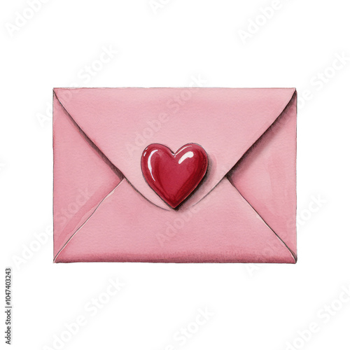 Wallpaper Mural Watercolor pink envelope with a red heart seal and delicate hand drawn details isolated on a transparent background  Torontodigital.ca