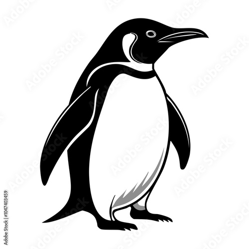 Black penguin silhouette with details on white background. 