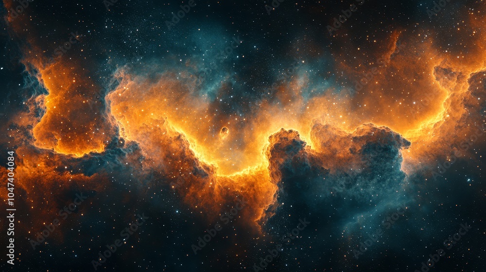 Fiery orange and deep blue cosmic clouds in interstellar space - made with Generative AI Fiery orange and deep blue cosmic clouds in interstellar space - made with Generative AI