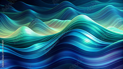 Flowing abstract waves in shades of blue and green creating a dynamic and soothing visual effect