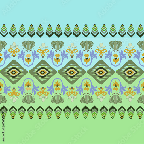 Elegant motif ethnic ikat seamless pattern for luxury textile photo