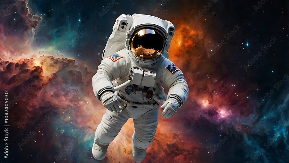 Obraz premium Space Explorer Waving in the Galaxy Banner