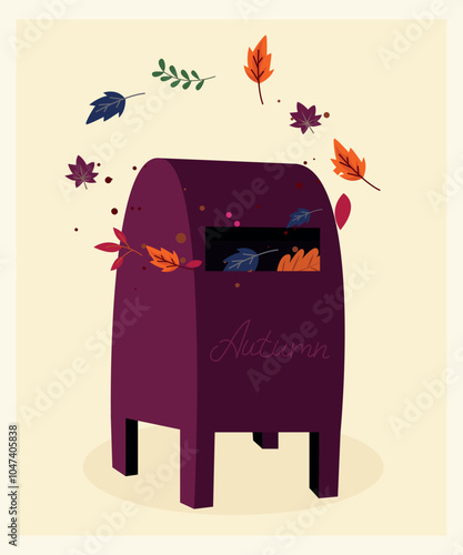 Cute Autumn  Illustration with MailBox at leaves