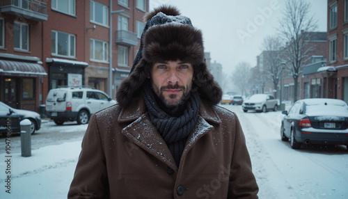 Winter Urban Scene with Warm Winter Fashion