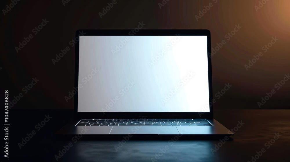 Open Laptop with Blank Screen in Dark Room Open Laptop with Blank Screen in Dark Room