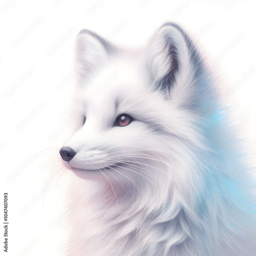 흰 배경, 북극여우, 파스텔화 (White background, Arctic fox, pastel painting) 흰 배경, 북극여우, 파스텔화 (White background, Arctic fox, pastel painting)