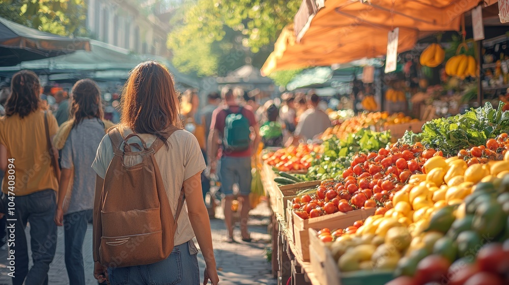 Obraz premium Woman Shopping for Fresh Produce at a Farmers Market