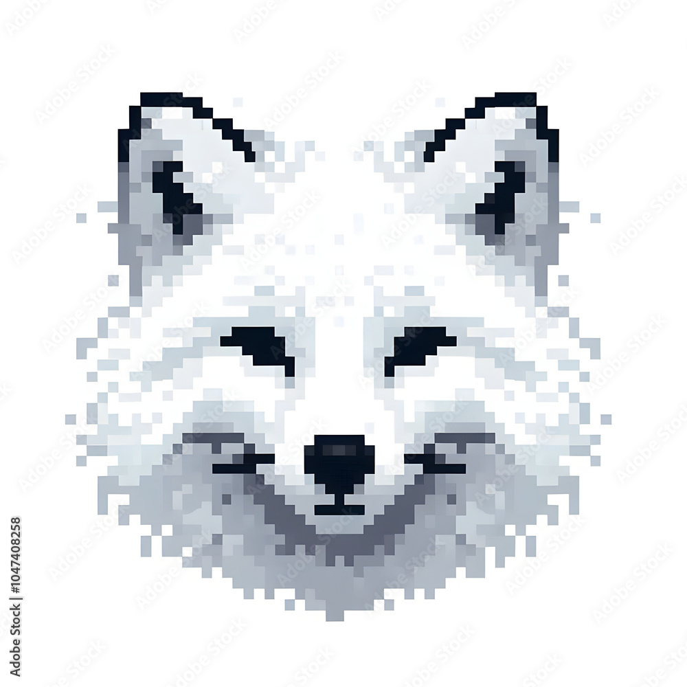 Fototapeta premium 흰 배경, 북극여우, 픽셀아트 (White background, Arctic fox, pixel art)