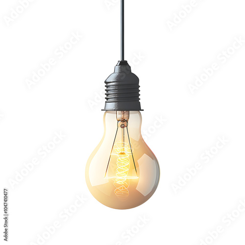 hanging lightbulb with glowing education concept isolated on white background, vintage, png