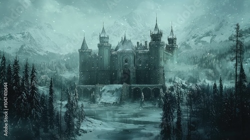 Majestic Winter Castle in Snowy Landscape