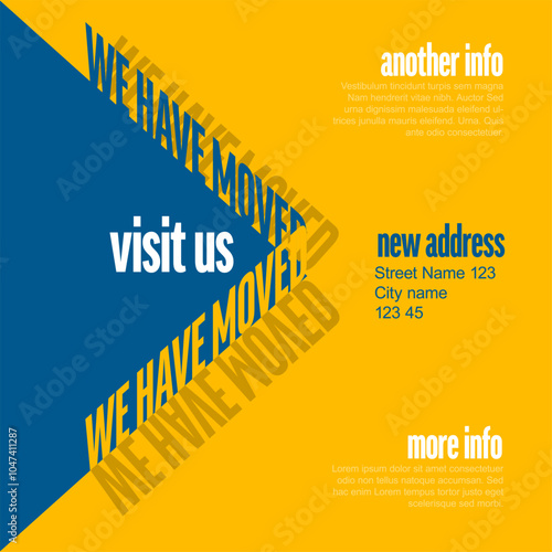 Multipurpose yellow blue We have moved flyer banner social media status template with new address and big letterings. Simple new address announcement