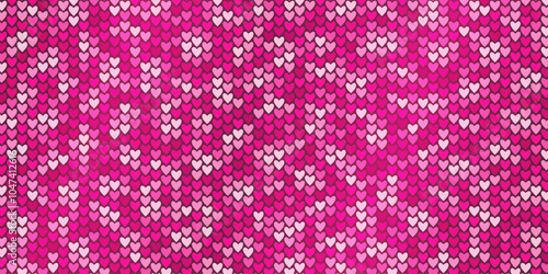 Metallic pink heart shaped sequins background. Abstract glitter texture, love symbol