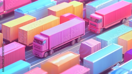 Cargo transport in import-export logistics flat design top view navigation theme 3D render colored pastel  photo