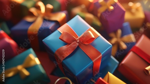 Colorful Holiday Gifts Wrapped for Celebration photo