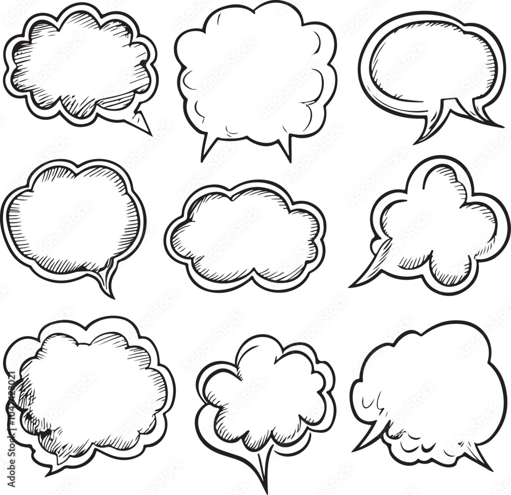 Vector illustration set of hand-drawn speech bubbles. Vector illustration set of hand-drawn speech bubbles.