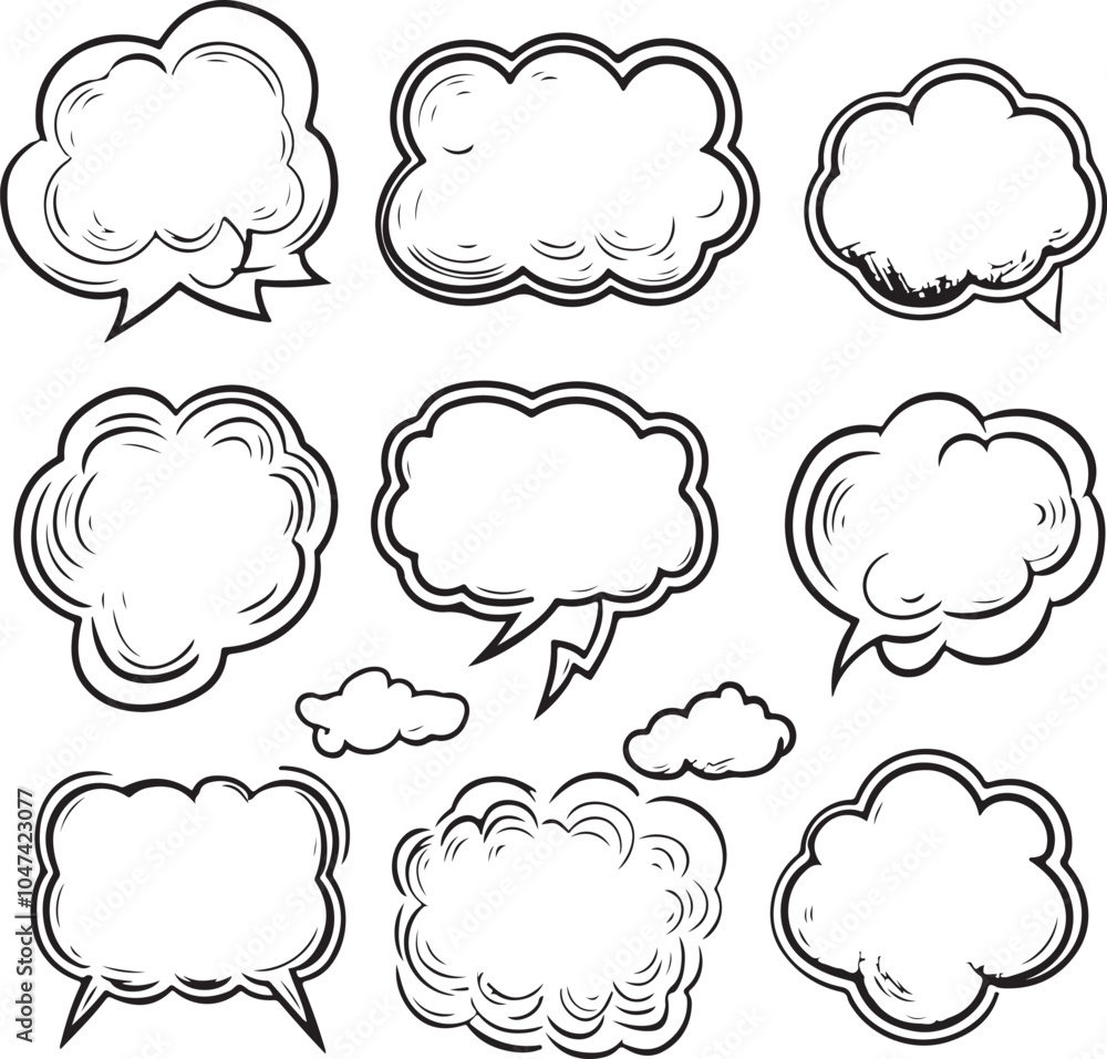 Vector illustration set of hand-drawn speech bubbles. Vector illustration set of hand-drawn speech bubbles.