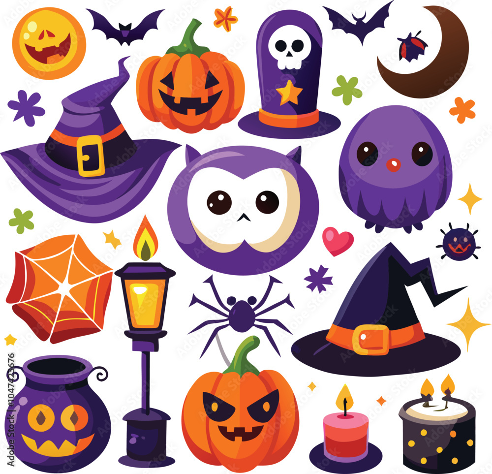 Fototapeta premium Halloween Party Decorations Cute Characters, Spooky Elements