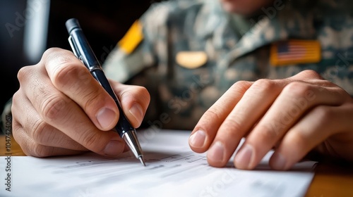 Military Member Completing Absentee Ballot