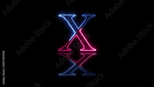 X letter glowing fire neon black background