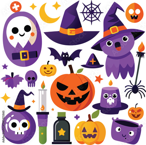 Halloween Cartoon Characters Icons Spooky Fun Design