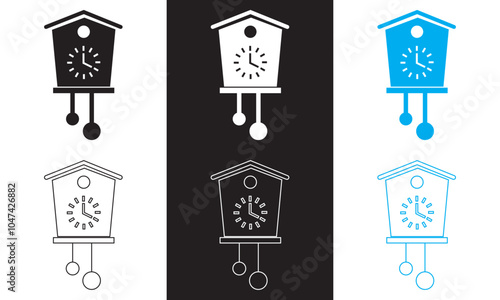 Cuckoo clock vector icon. Outline Filled Vector Sign. isolated on white and black background. Vector illustration. EPS 10      
  