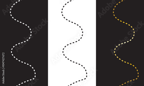 Golden, black and white Wavy line, curved dotted line. isolated on white and black background. Vector illustration. EPS 10