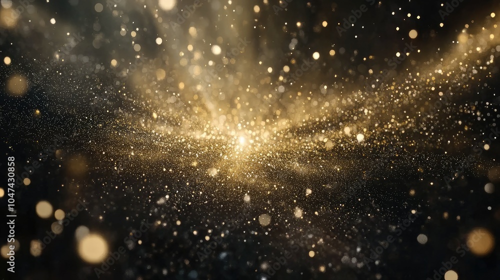 Fototapeta premium Elegant Happy New Year message on a dark, moody abstract backdrop with subtle bursts of gold and silver fireworks in the background.