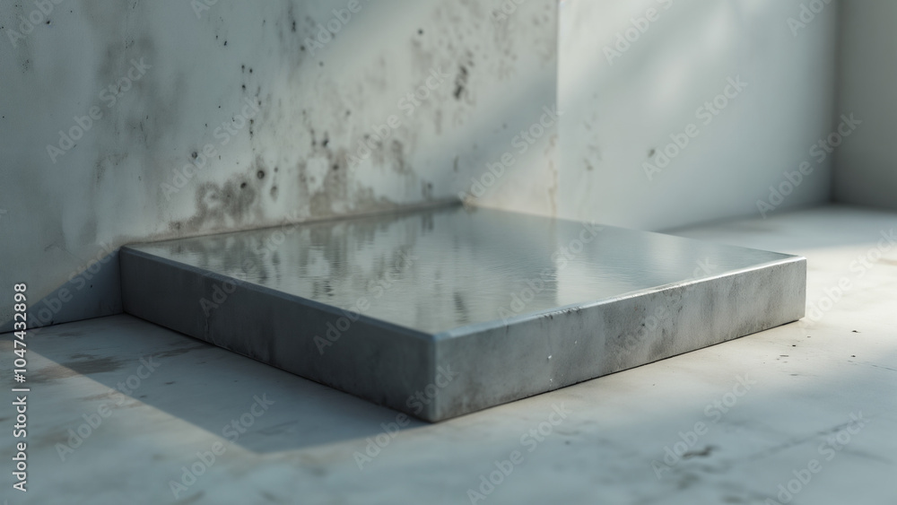 A Concrete Slab Gazes Down into a Mirror Representing Reflection and Reality in Modern Design A Concrete Slab Gazes Down into a Mirror Representing Reflection and Reality in Modern Design