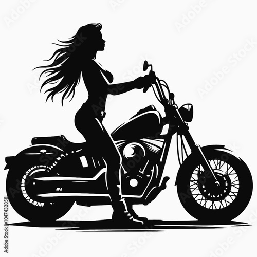 a biker girl vector Contour Drawing vector silhouette, isolated white background 