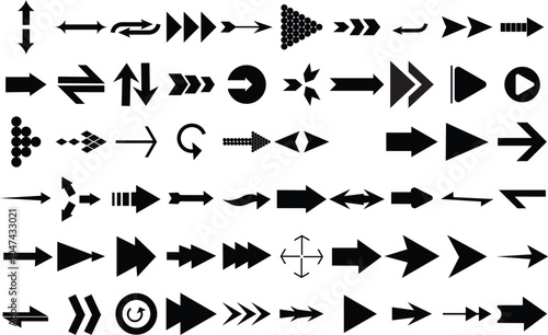 Arrow cursor direction vector icon set.