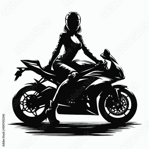 a biker girl vector Contour Drawing vector silhouette, isolated white background 