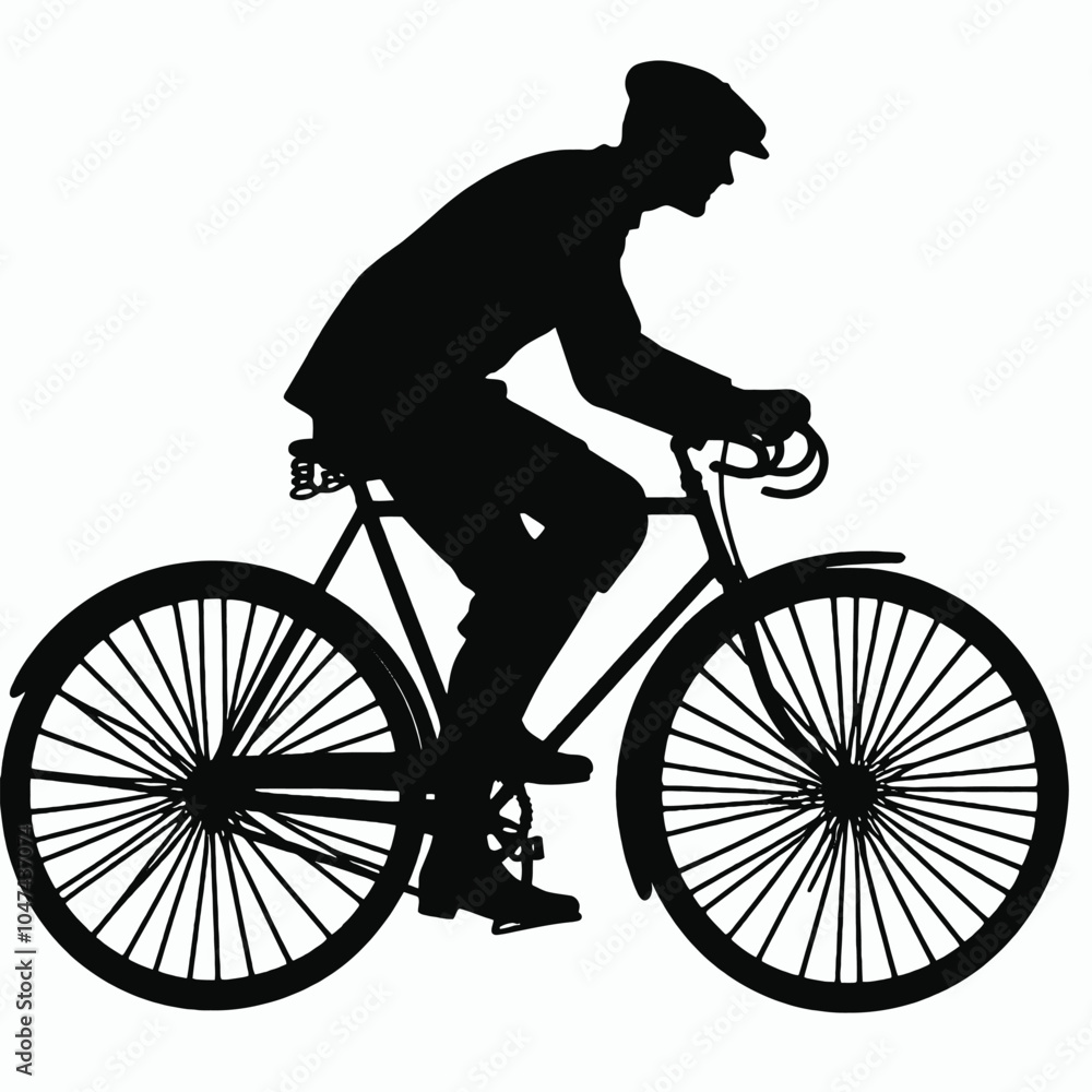 Obraz premium Man Bicycle Silhouette Vector, white background,
