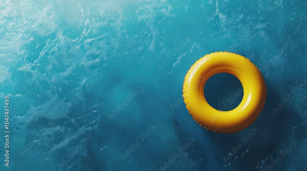 Yellow Inflatable Ring on a Blue Background Yellow Inflatable Ring on a Blue Background