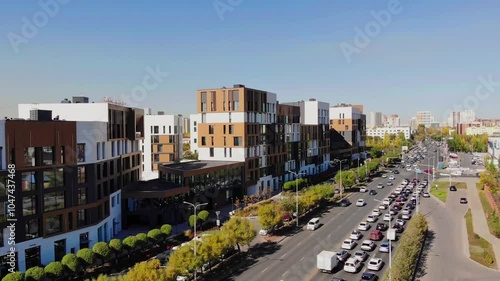 Drone view of new buildings in Astana, Kazakhstan