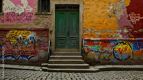 graffiti on the wall of an old building