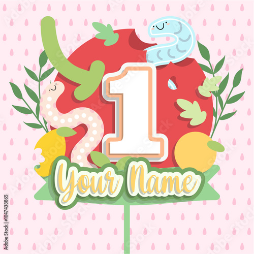 cute caterpillar and fruit of birthday cake topper design