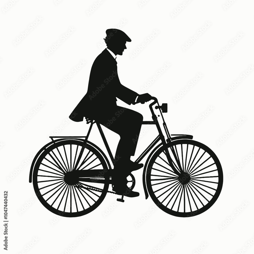 Obraz premium Man Bicycle Silhouette Vector, white background,