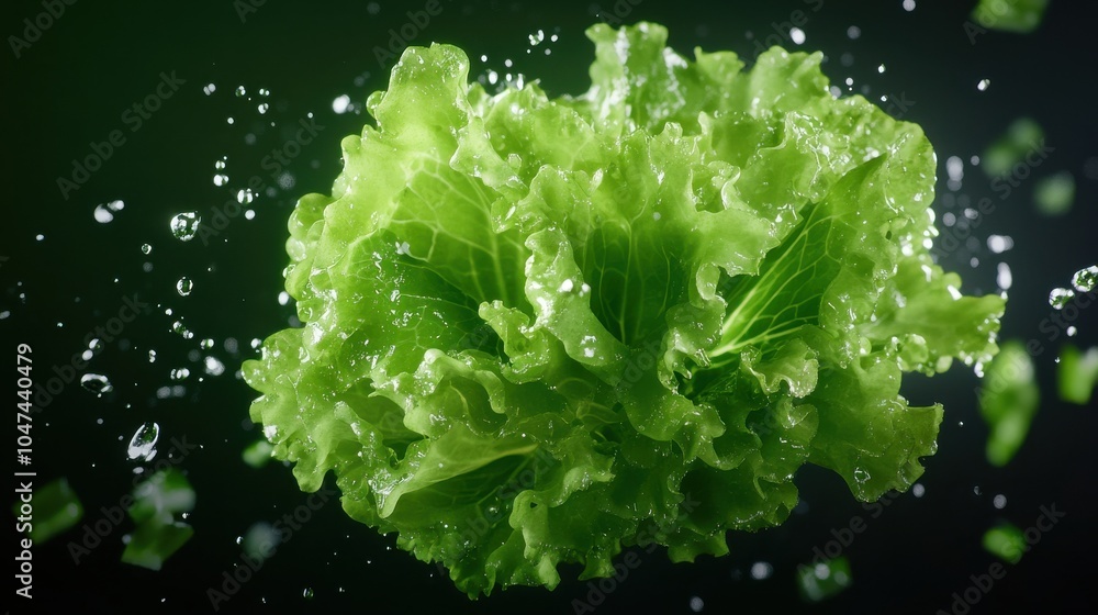Fresh Green Lettuce with Water Drops Fresh Green Lettuce with Water Drops