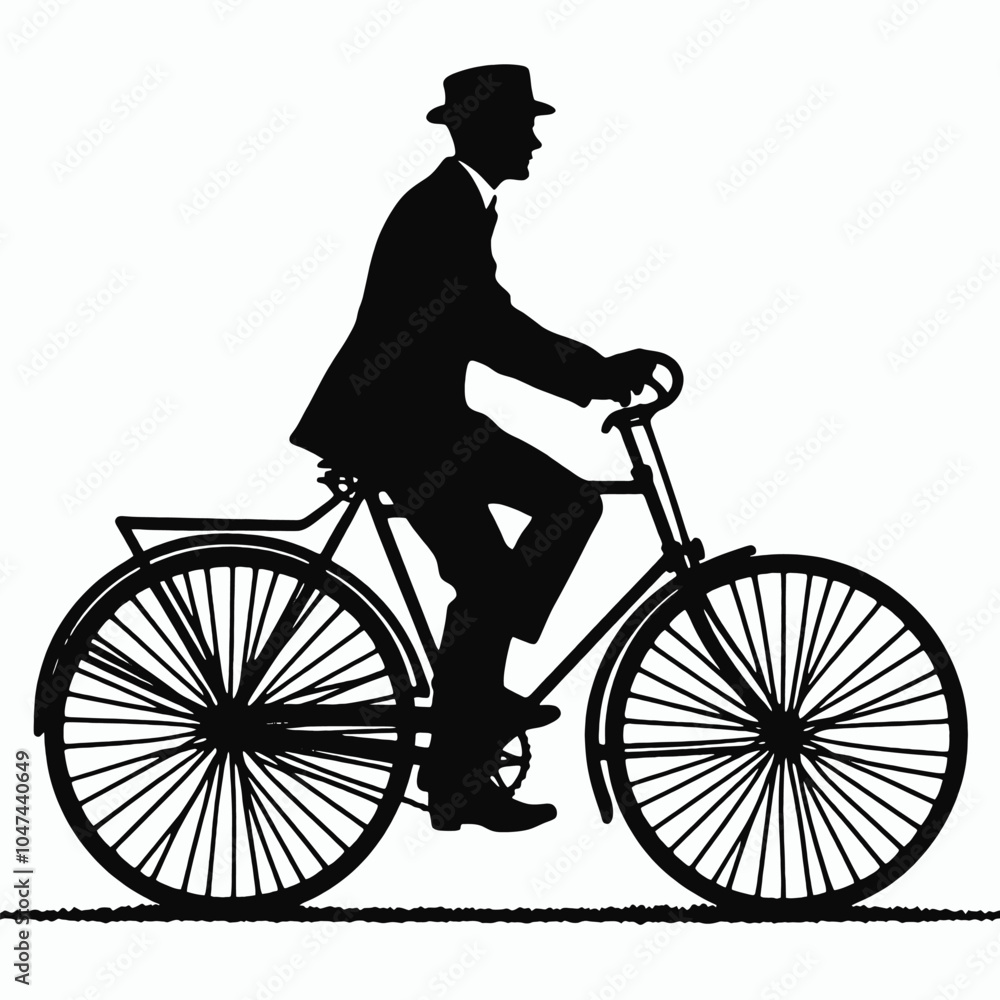 Obraz premium Man Bicycle Silhouette Vector, white background,