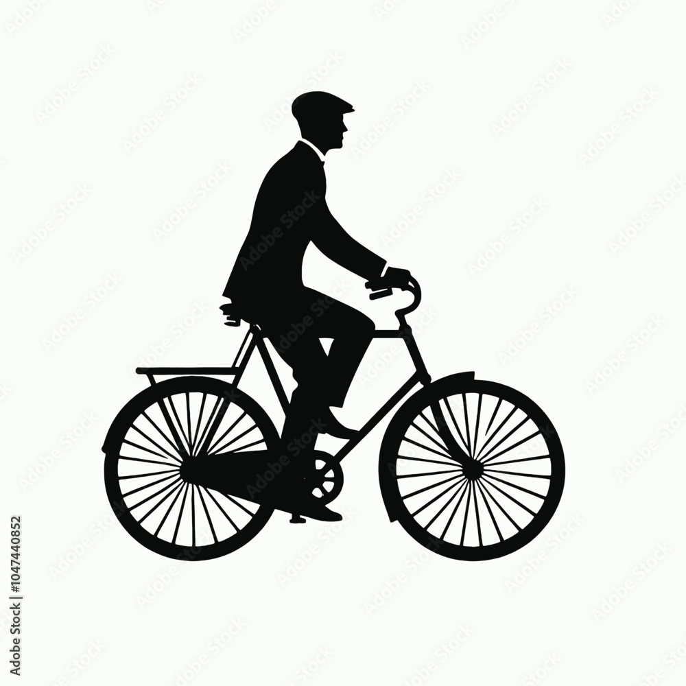 Man Bicycle Silhouette Vector, white background, Man Bicycle Silhouette Vector, white background,