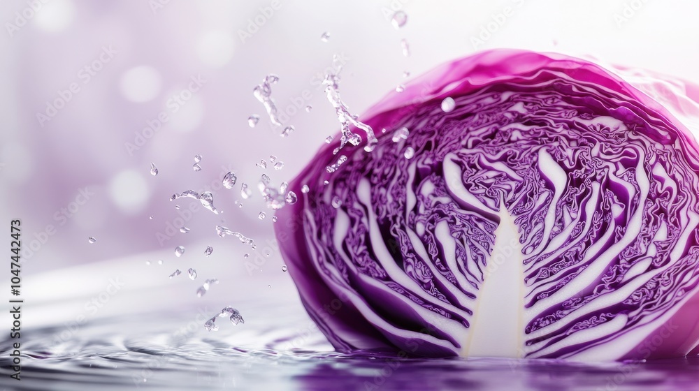 Fototapeta premium Fresh Purple Cabbage Splashing in Water