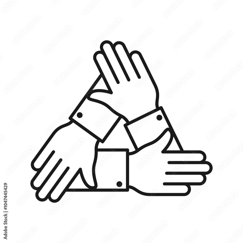 Obraz premium Teamwork Alliance Partnership Help Together Hand Silhouette and Line Icon. Collaboration Group Team